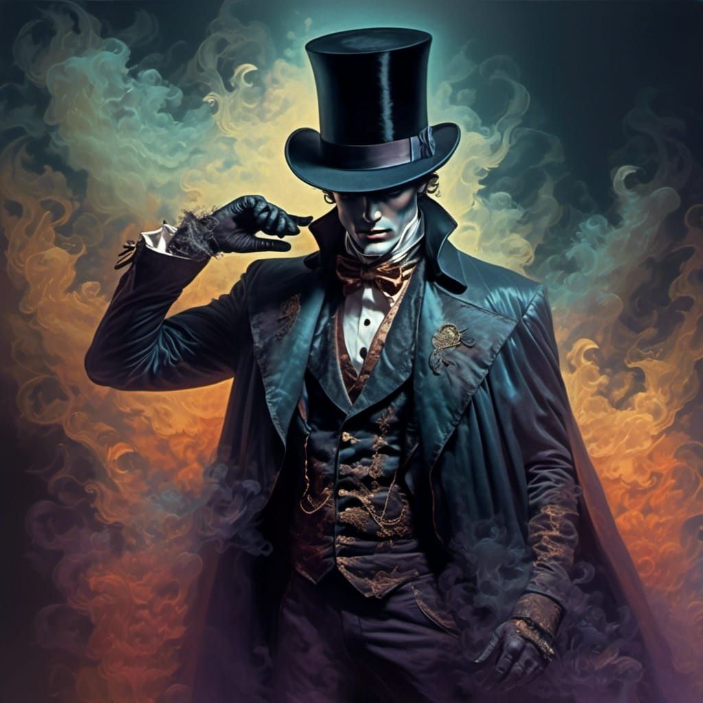 Smoky Nebulous Man in Top Hat and Cape