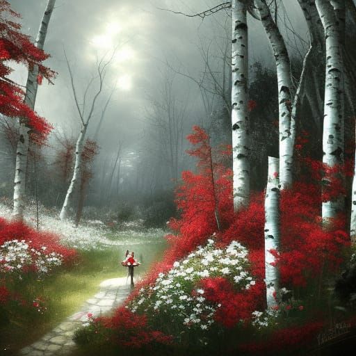 Gothic Rose Garden in Crimson Forest: Dark Fantasy Art