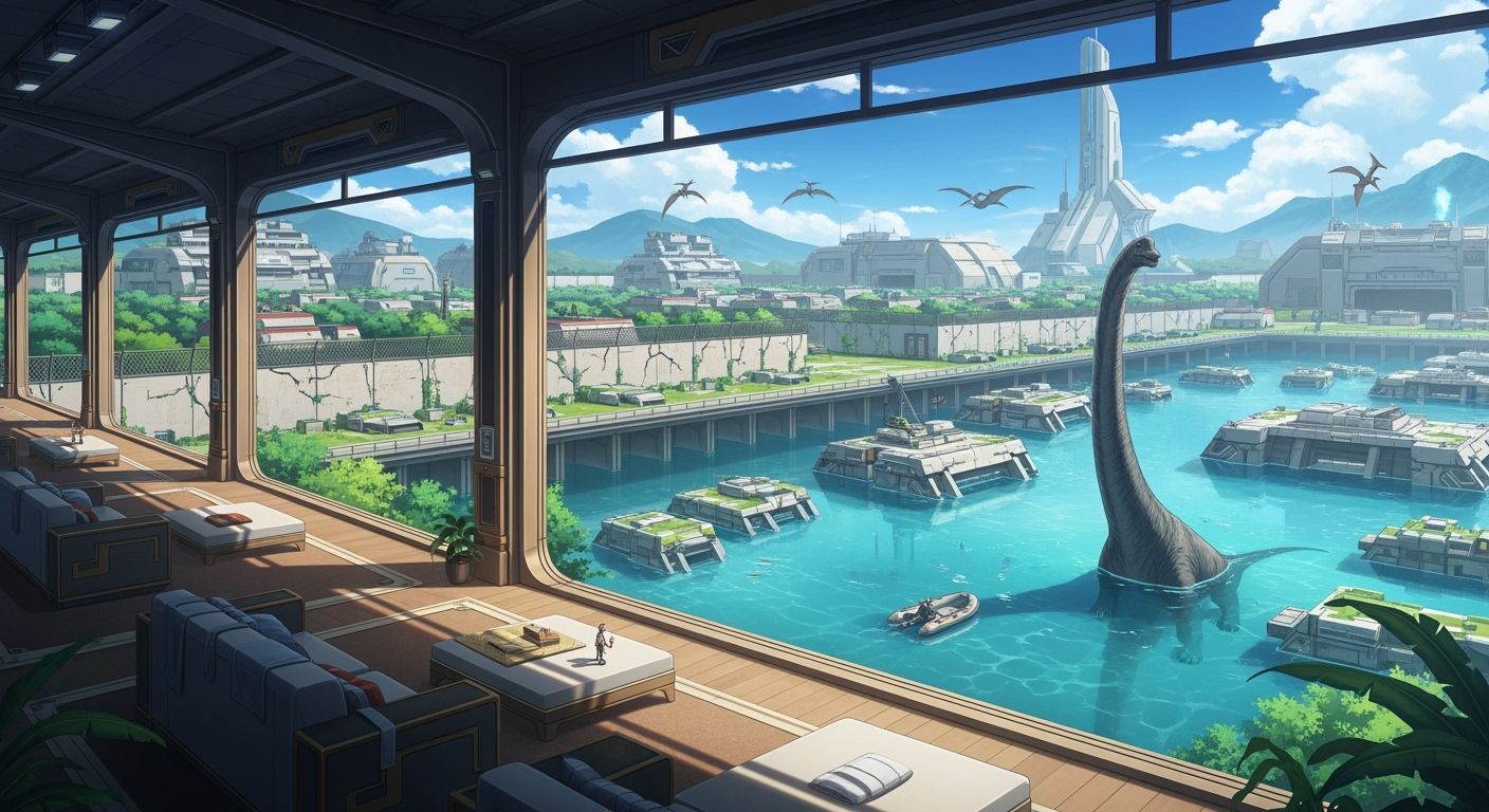 Anime Bunker Interior with Futuristic City View