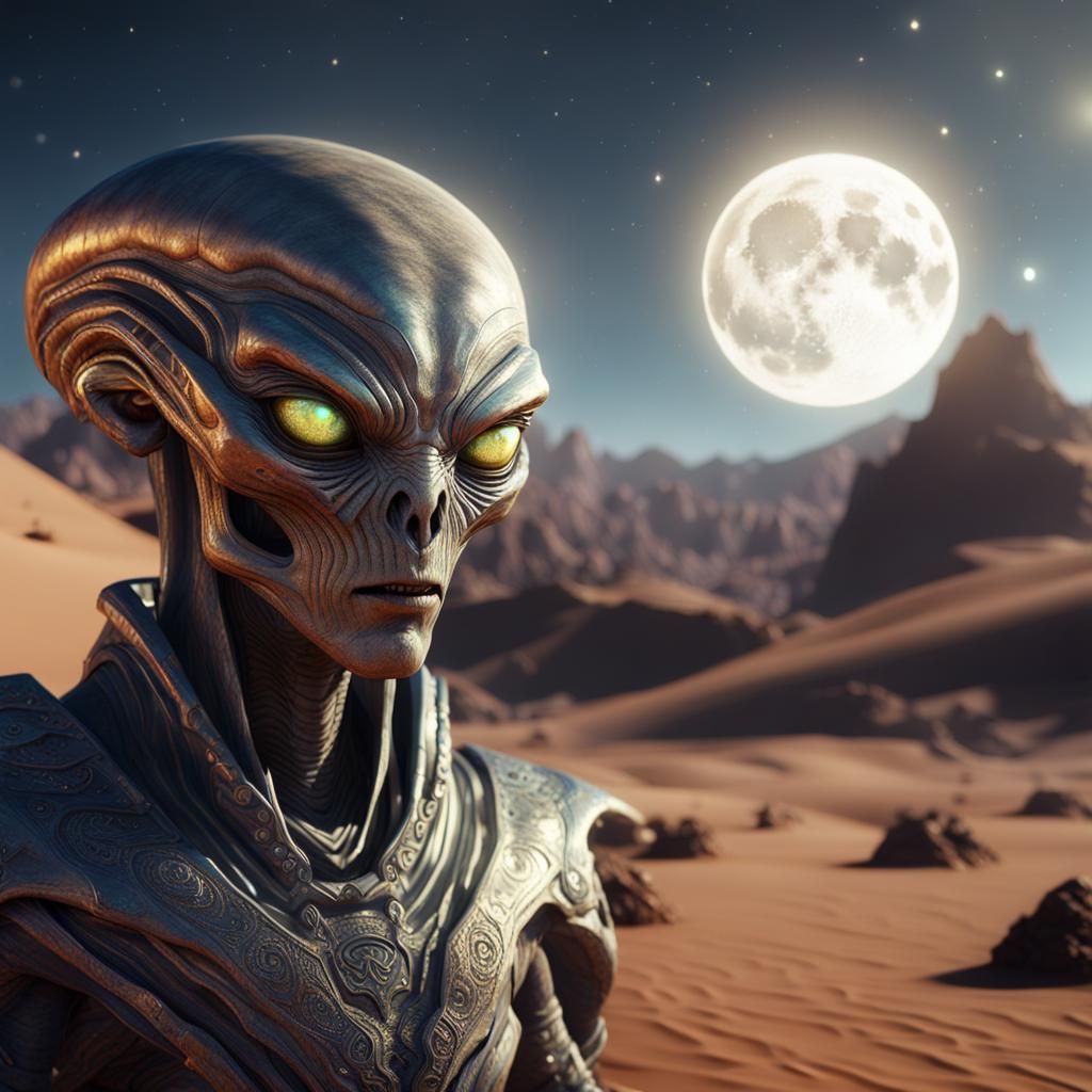 Diamond Eyed Alien Man in Desert Scene