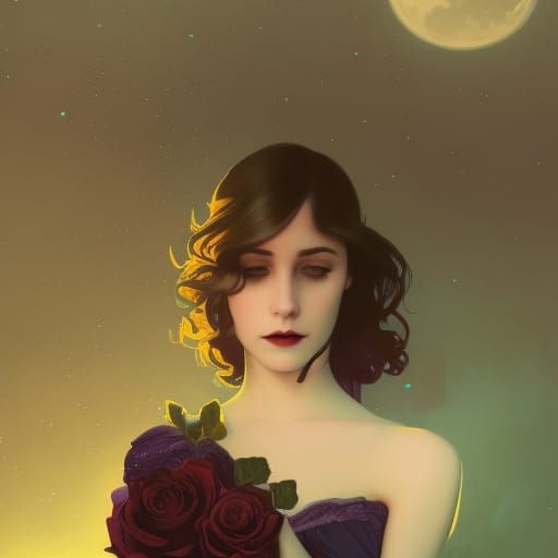 Eerie Gothic Portrait of Sad Woman with Roses