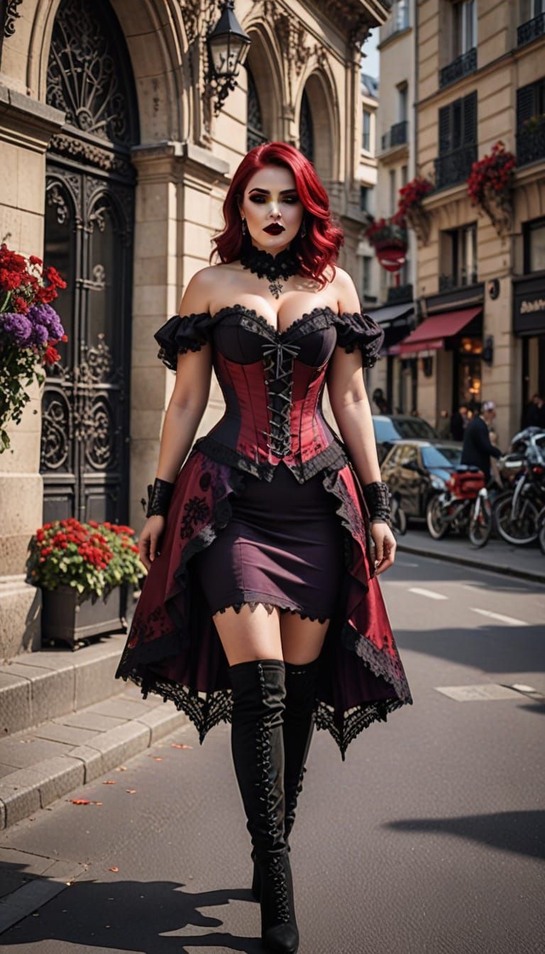 Gothic Plus Size Woman Walking in Paris