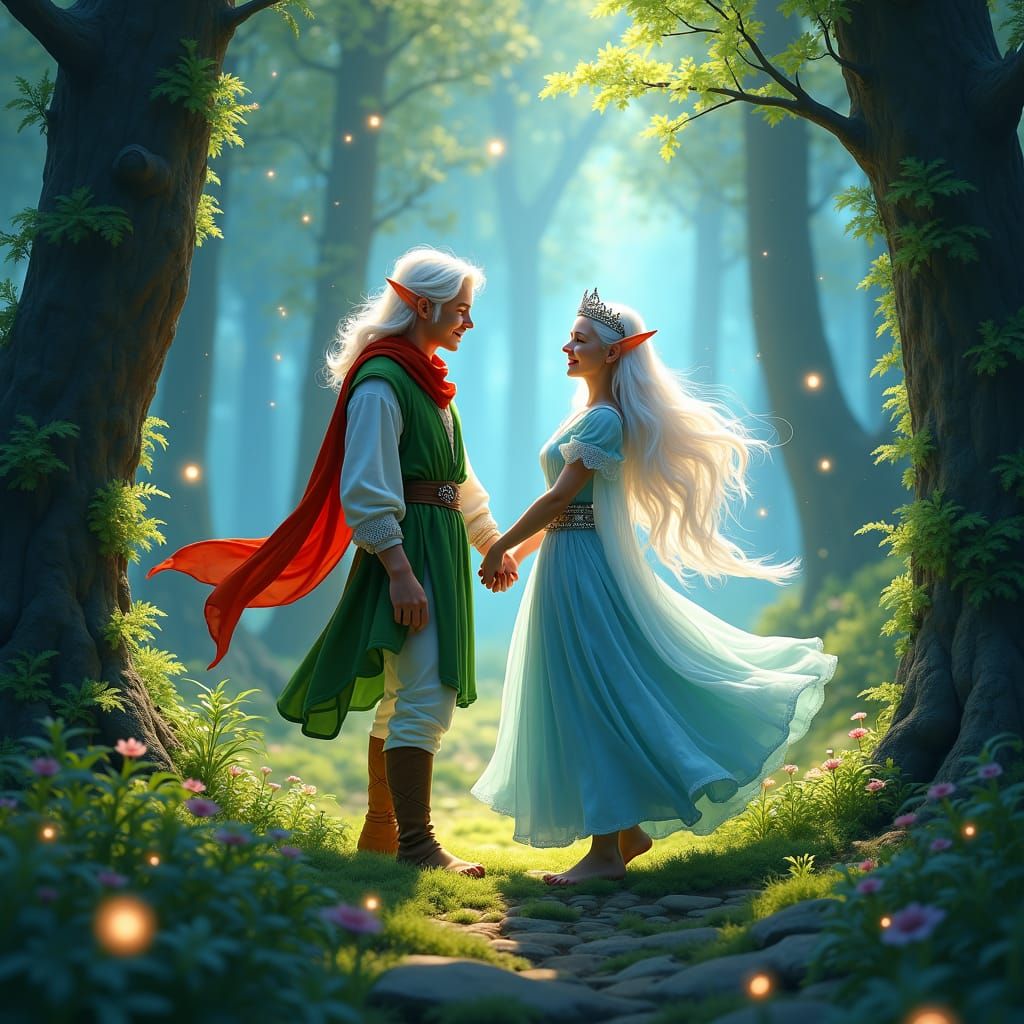 Dancing Elves in Iridescent Forest