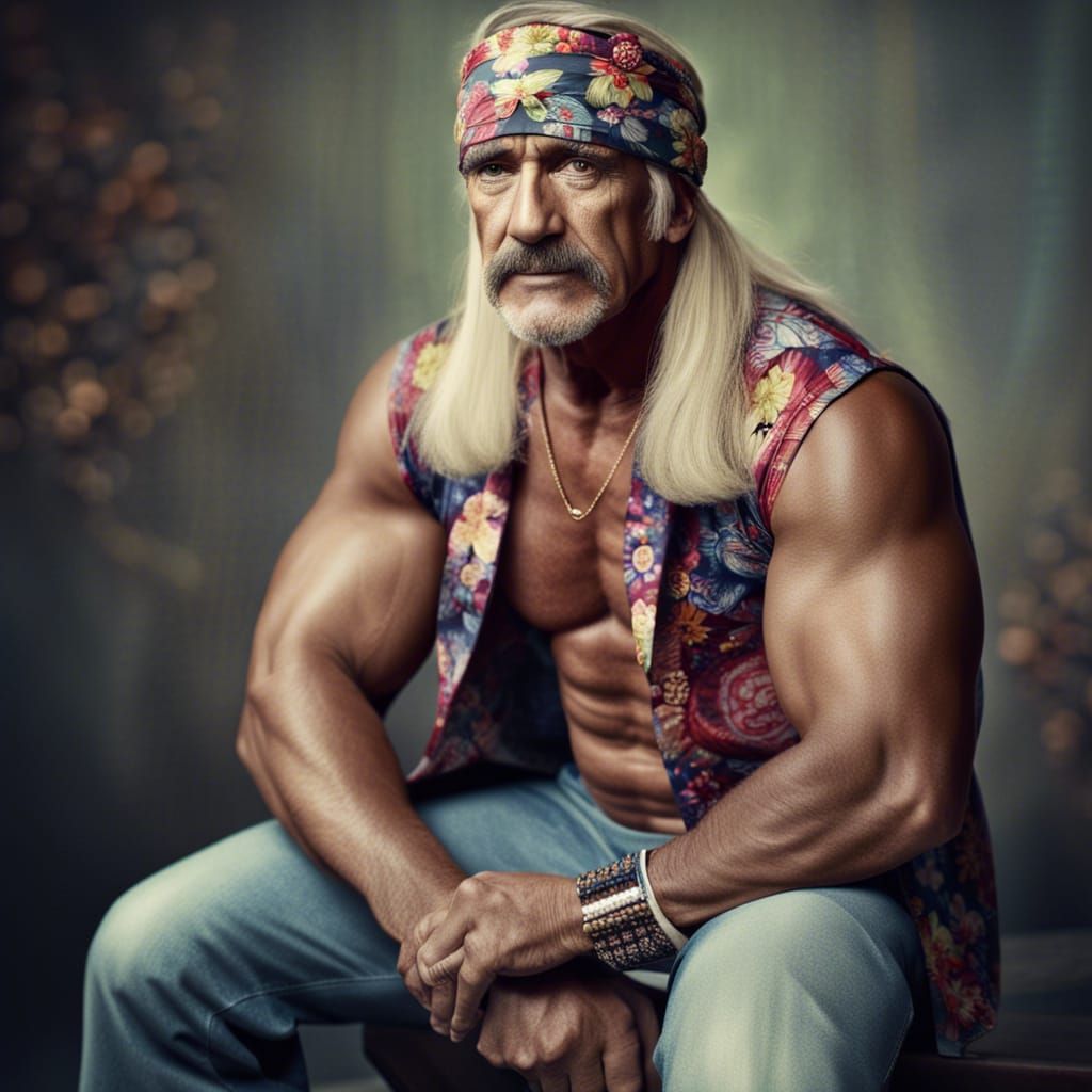 Hippie Hulk Hogan: Hyperrealistic Cinematic Portrait