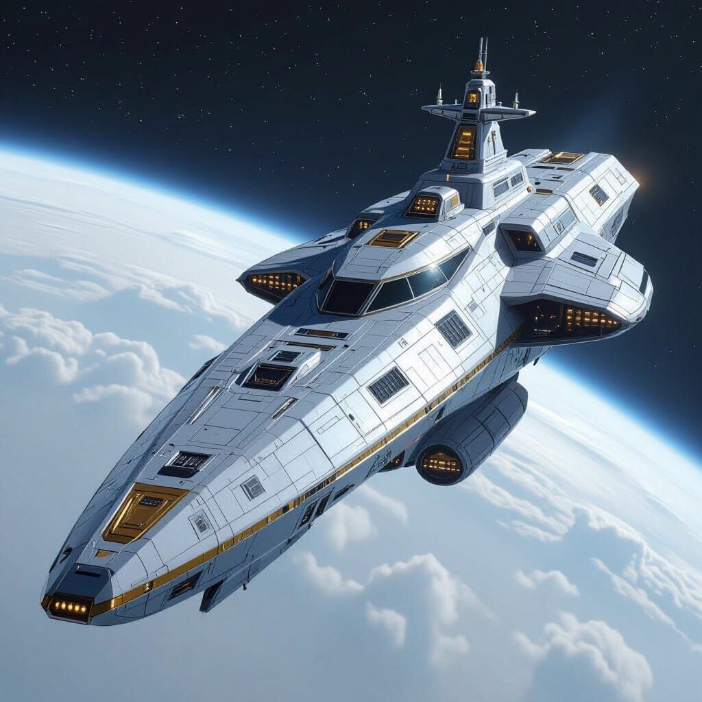 Massive Sleek Battleship in Deep Space Concept Art