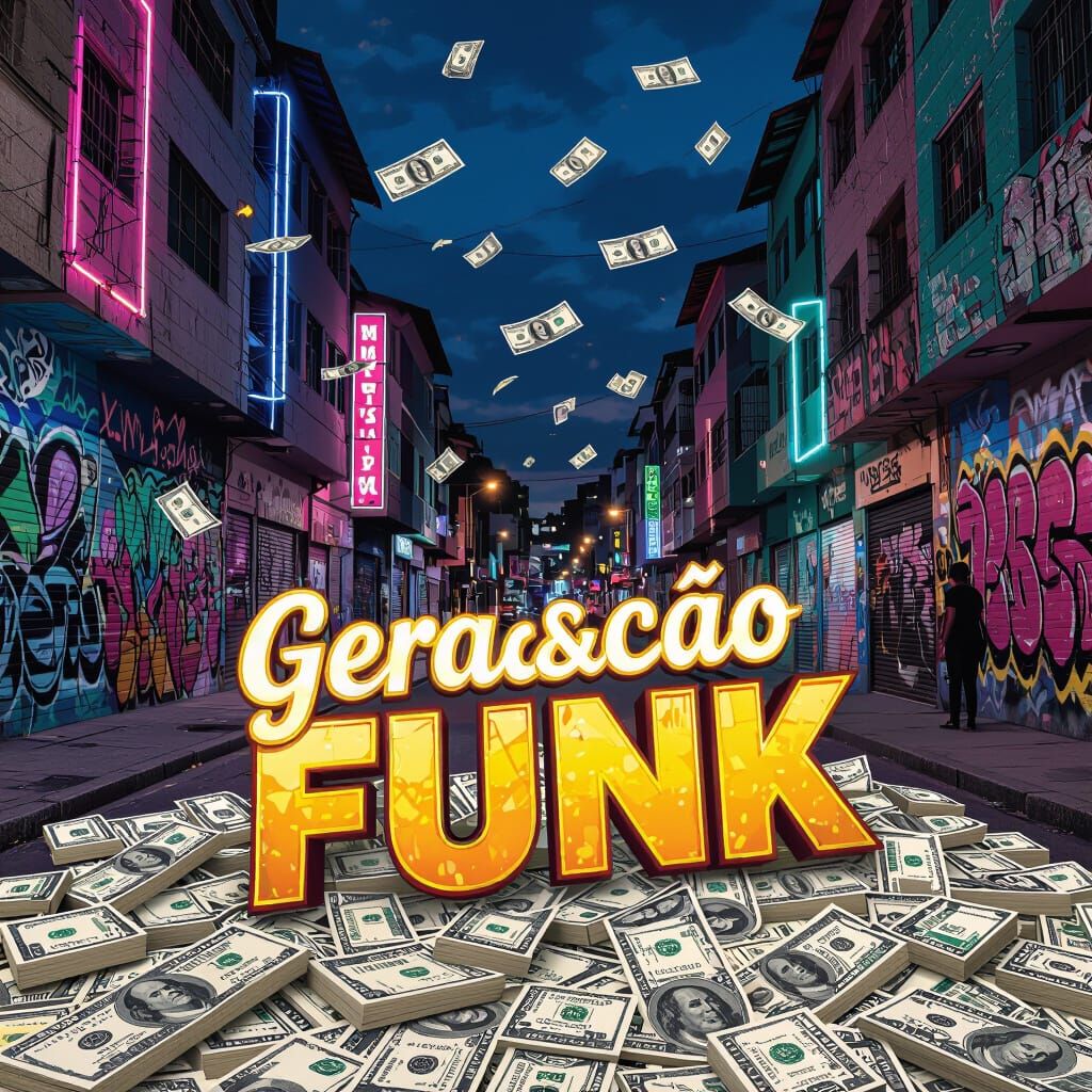 Money Rain in Favela: Graffiti Art with Neon Lights