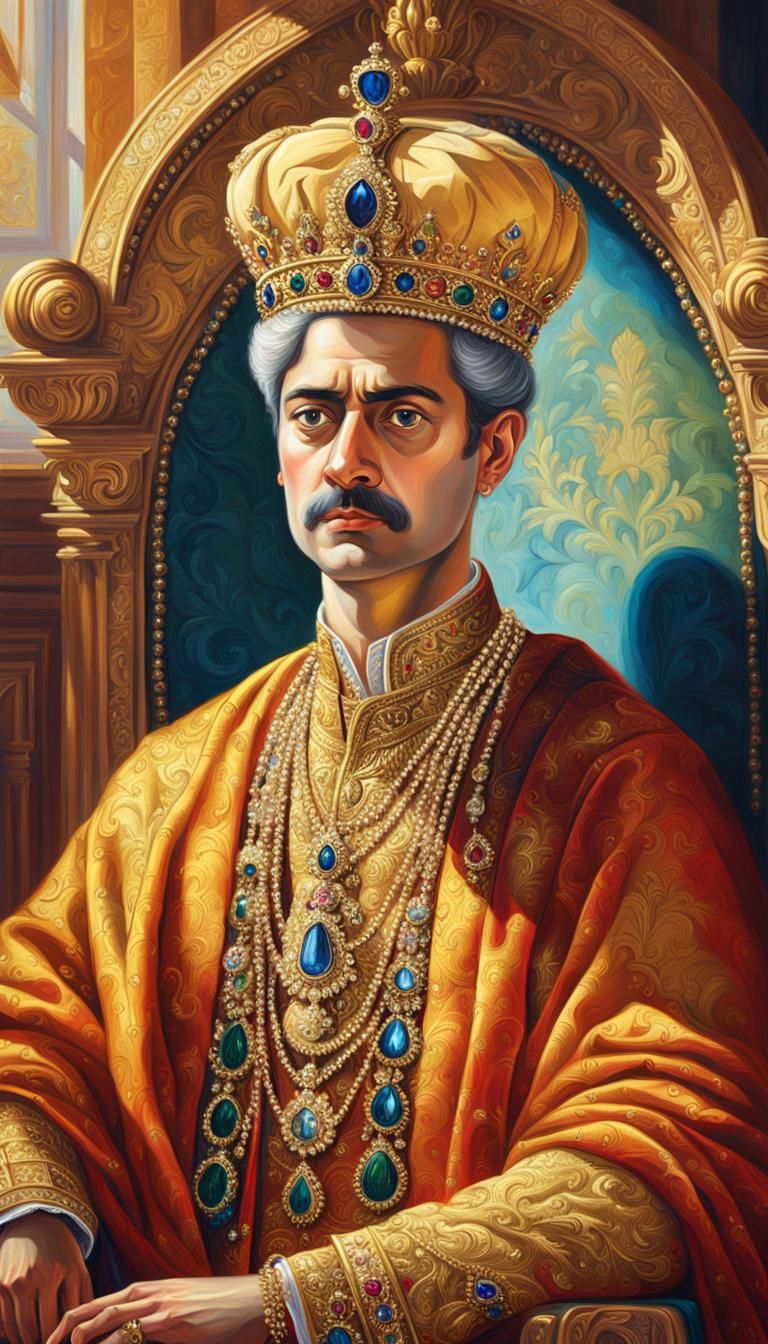 Regal Portrait of Vikramaditya in Oil Painting