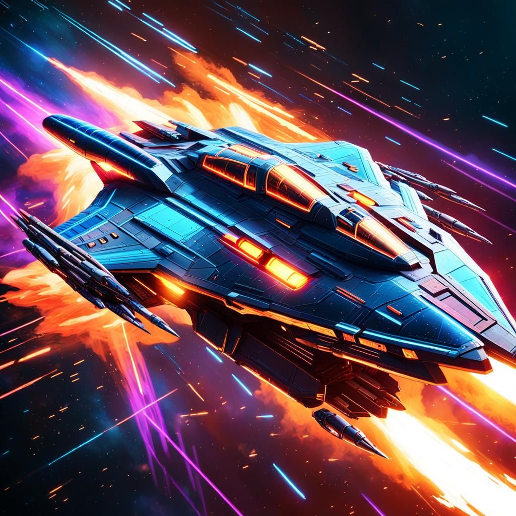 Star Fighter in Space Battle, Digital Painting