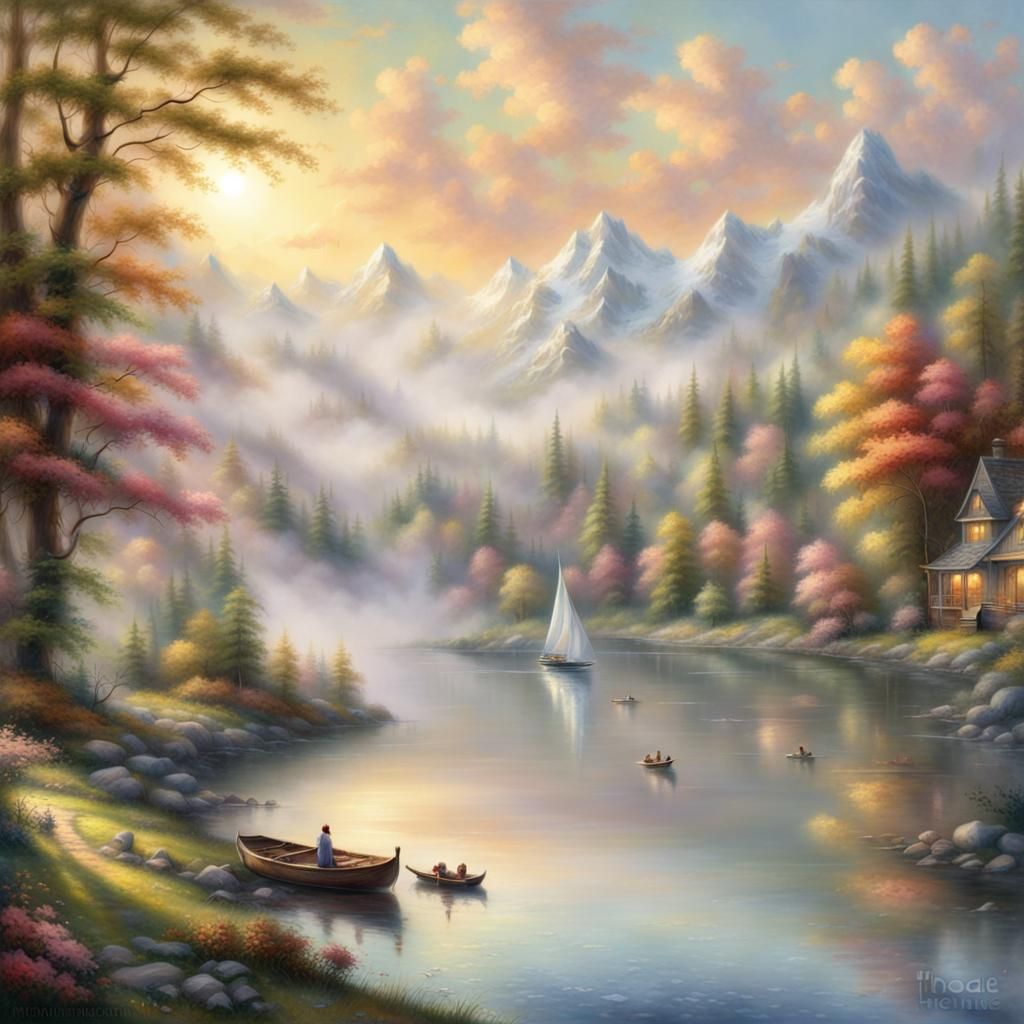 Ethereal Lakeside Scene in Luminist Style