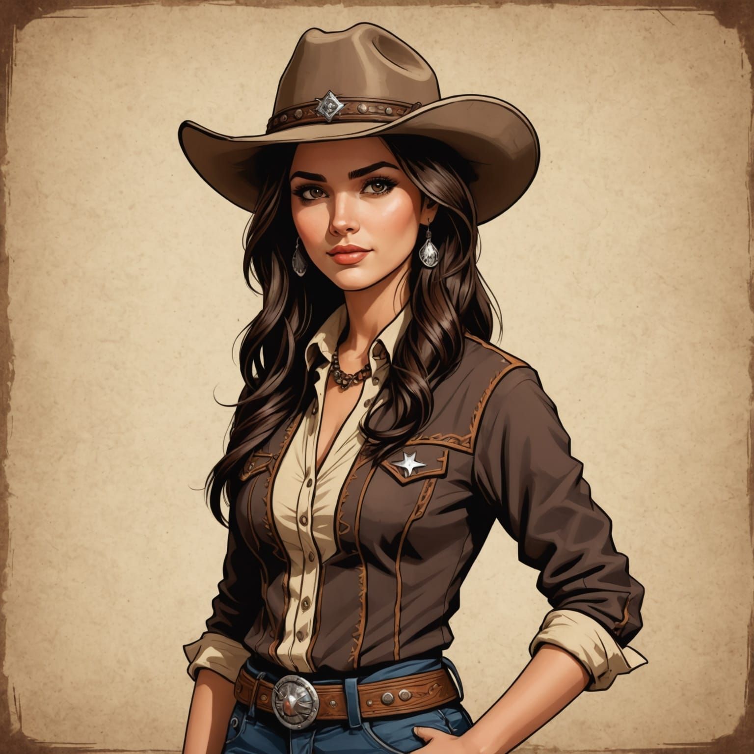 Stylized Cartoon of a Lovely Cowgirl