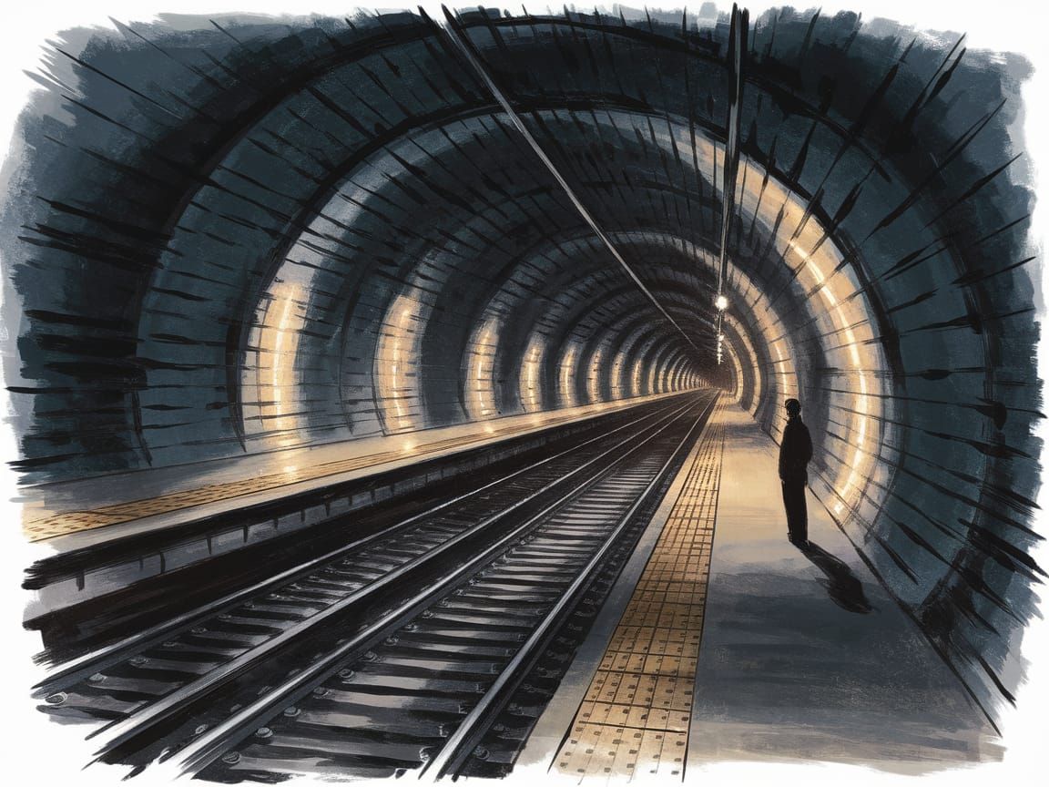 Surreal Sumi-e Subway Scene Captures Urban Solitude