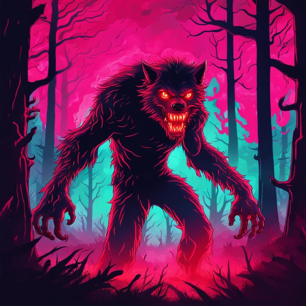 Neon Horror: Bloody Werewolf Emerges