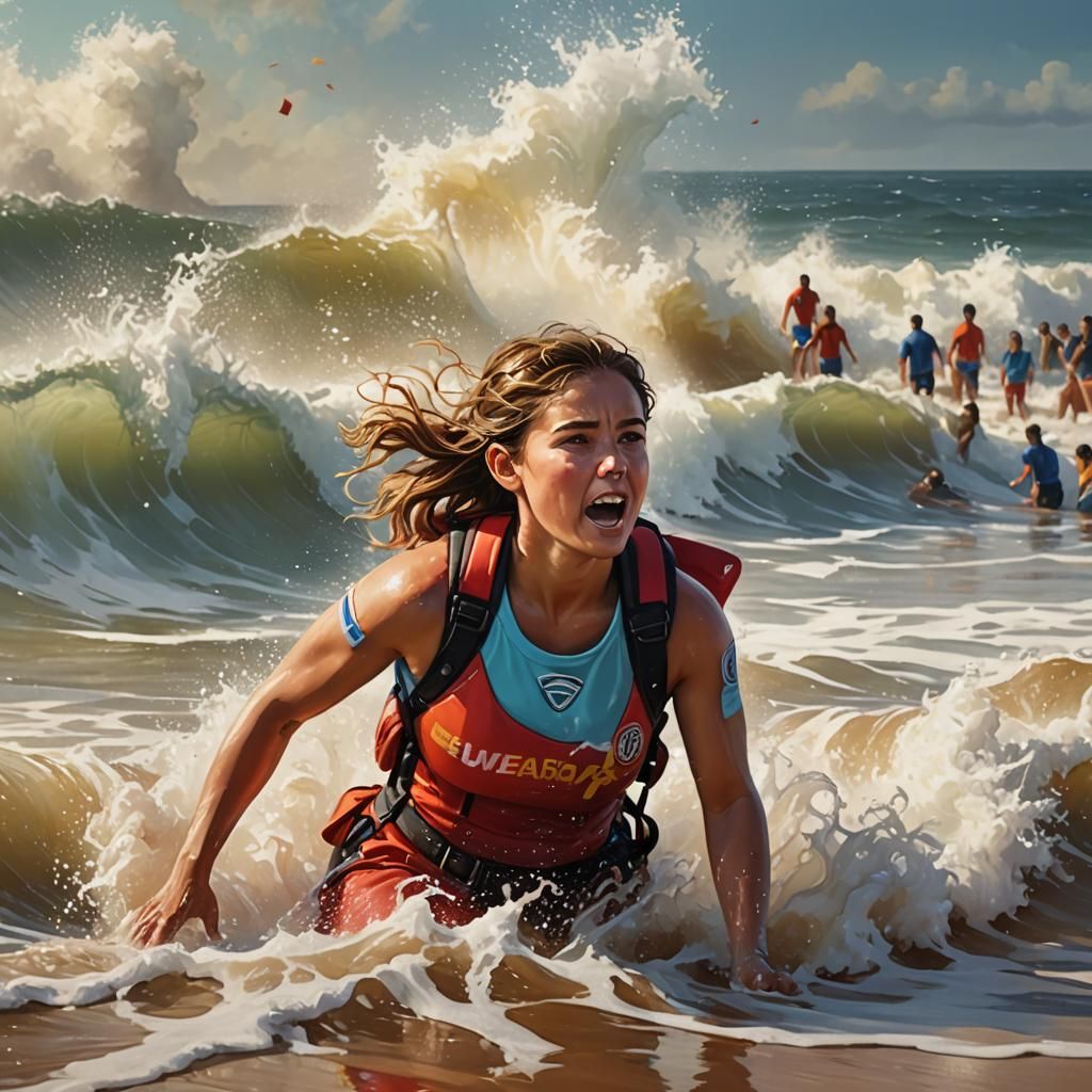 Hyperrealistic Lifeguard Rescue on Beach