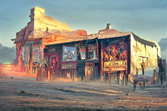 Western Saloon at Sunrise: Digital Matte Painting