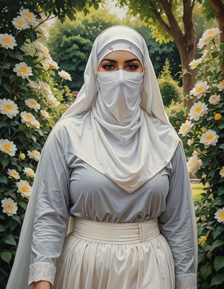 Portrait of a Young Woman in Niqab, Oil Painting