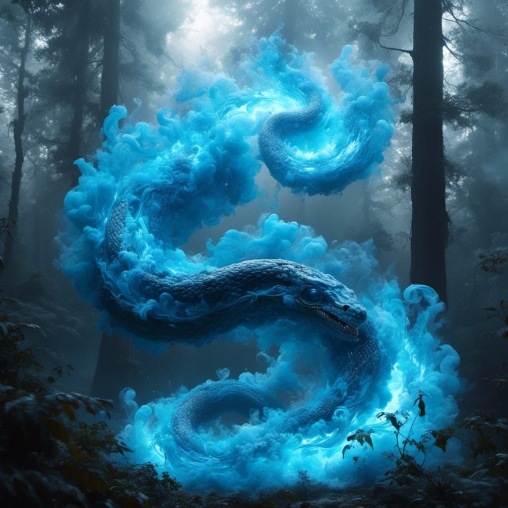 Smoky Blue Serpent in Enchanted Forest