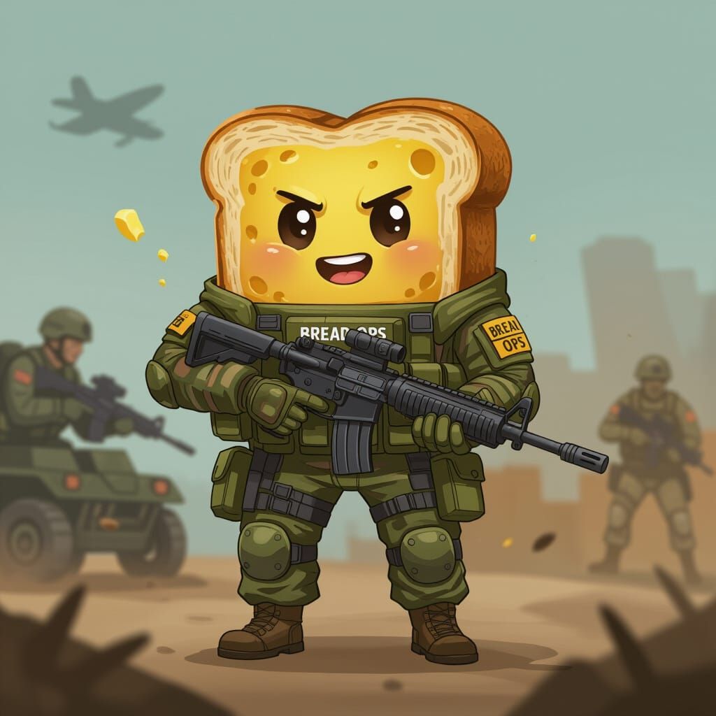 Tactical Toast Soldier with Butter SMG - Meme Style