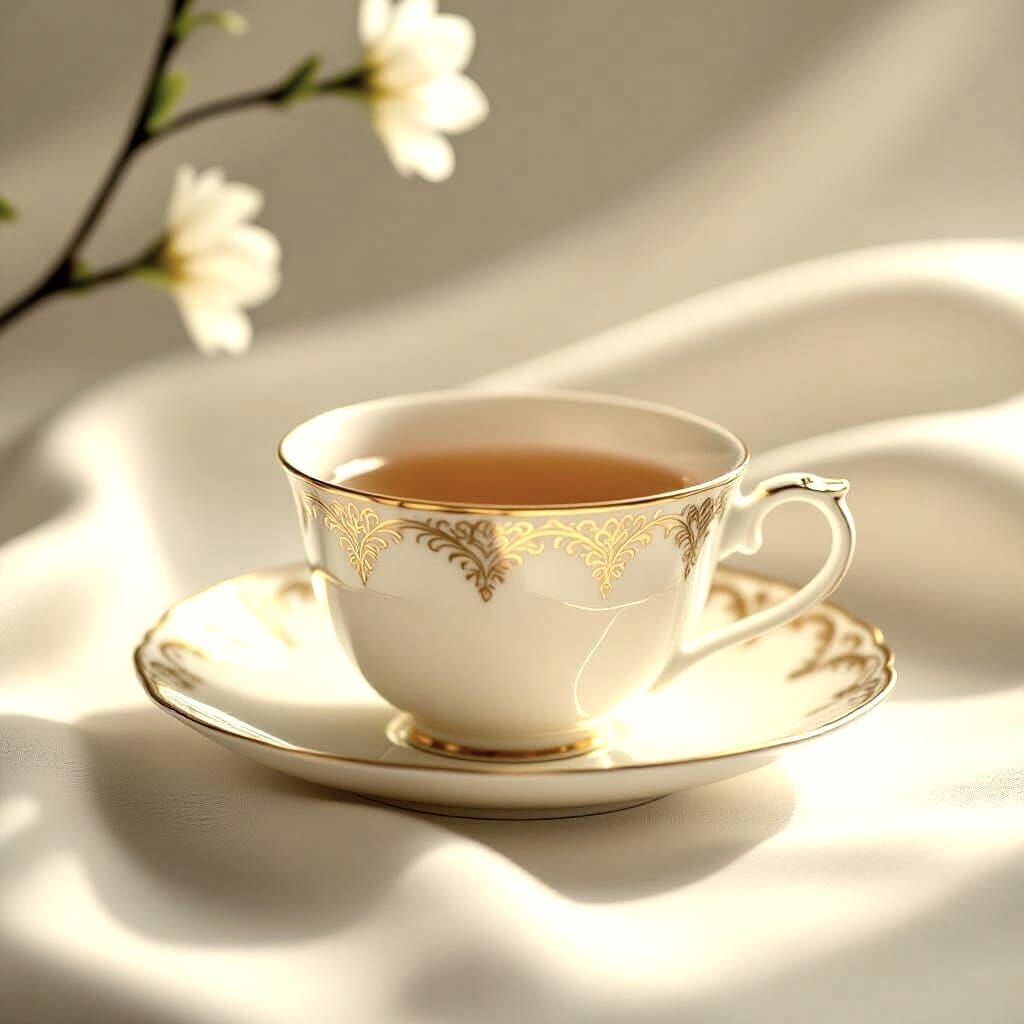 Elegant White and Gold Tea Set Still Life
