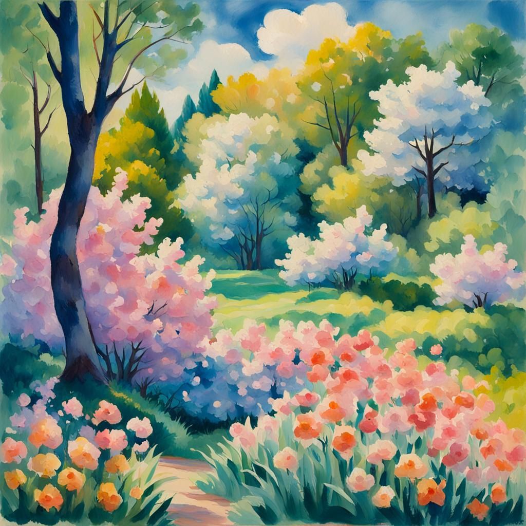 Impressionistic Spring Landscape in Gouache Style