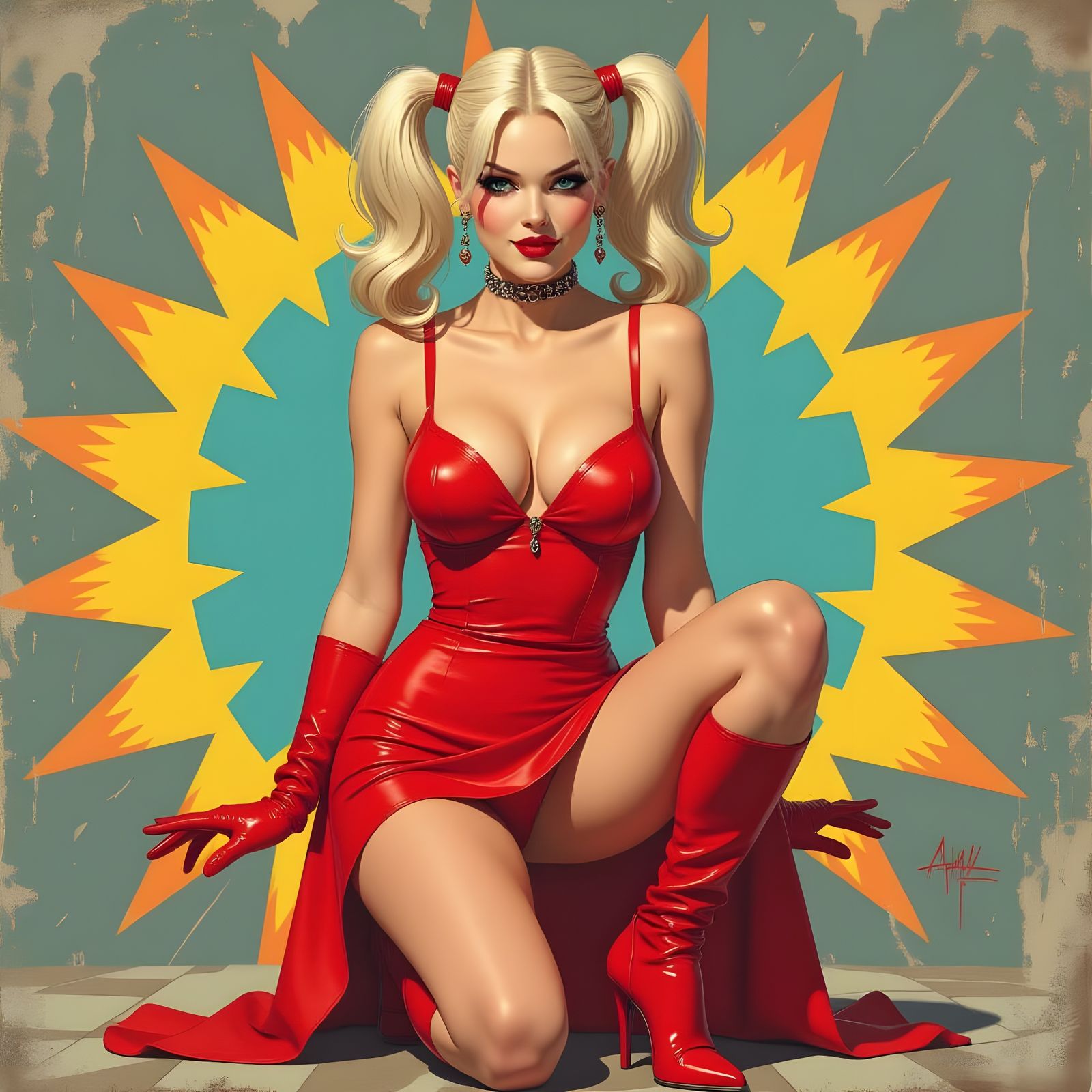 Harley Quinn Pin-Up Portrait in Pop Art Style