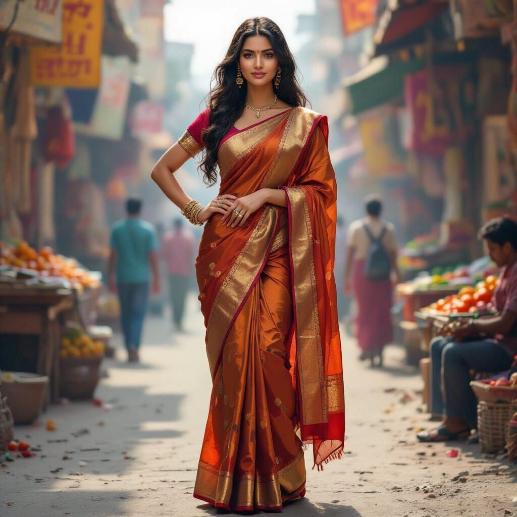 Indian Woman in Saree: Hyperrealistic Digital Portrait