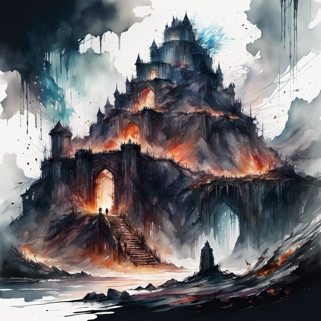 Dark Fantasy Volcanic Fortress Concept Art