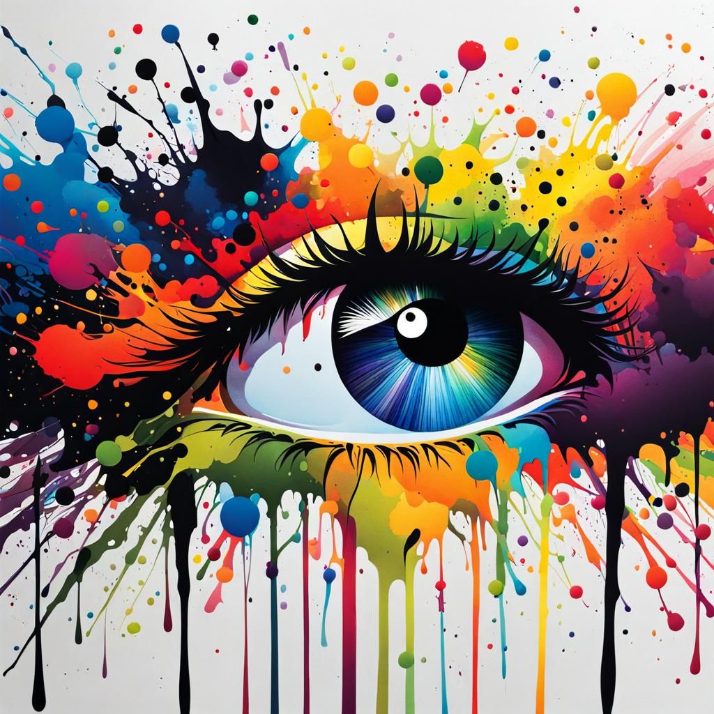 Eye in Beautifully Rendered Ink Splatter Painting