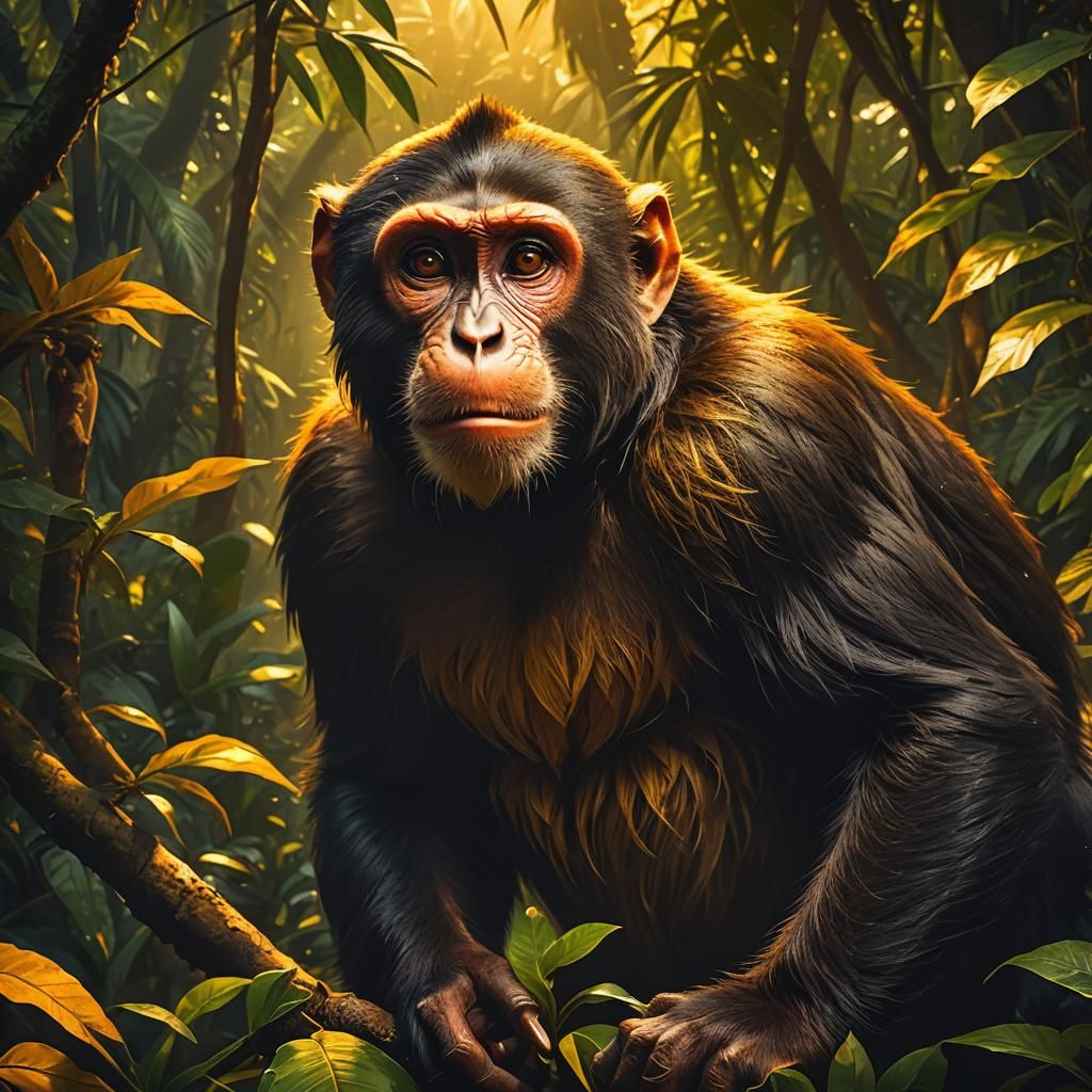 Mischievous Monkey Concept Art in Golden Light