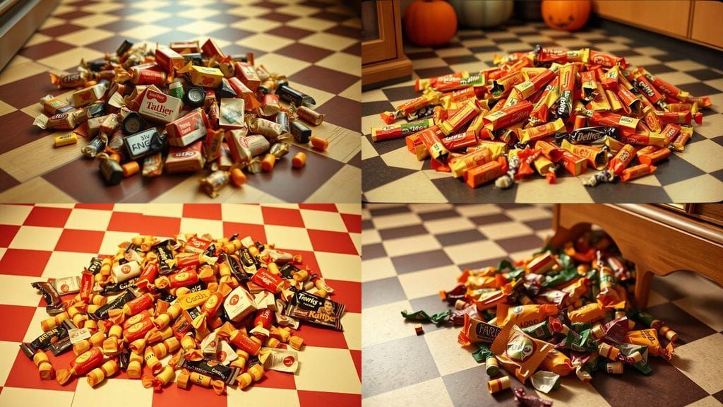 Vintage 1950s Candy Haul on Checkered Floor