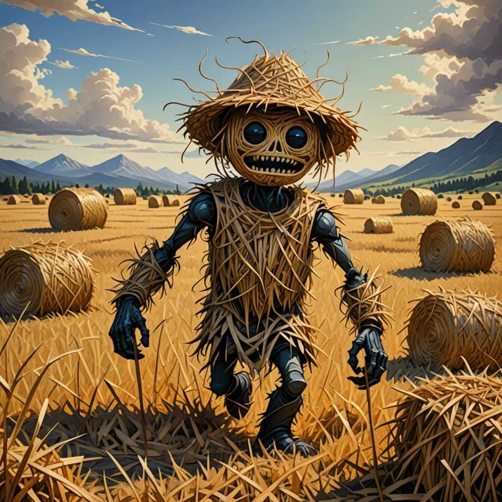 Straw Creature Among Haystacks in Fantasy Style