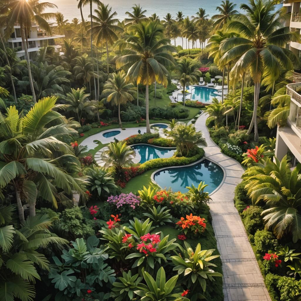Luxury Tropical Resort at Sunset: Digital Rendering