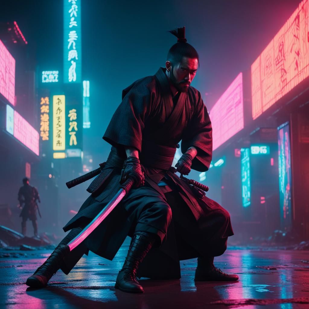 Samurai Battle in Minka: Cyberpunk 2099