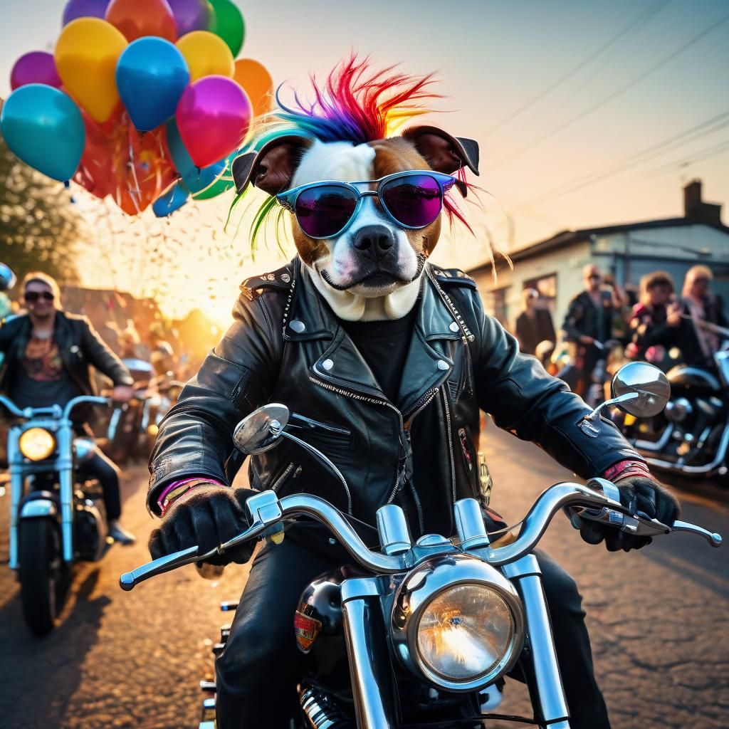 Biker Dog: Staffordshire Bull Terrier on Harley