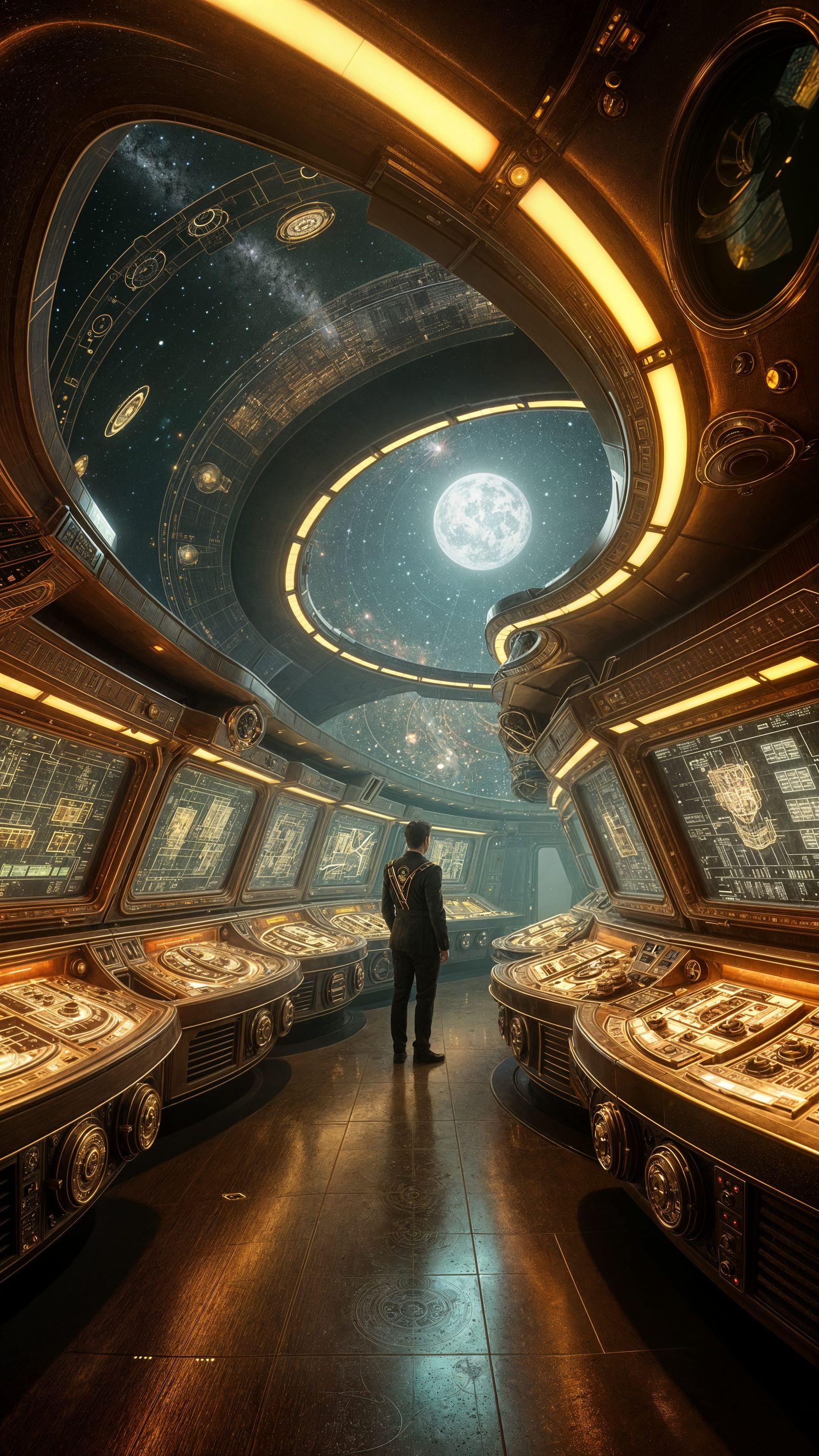 Retro-Futuristic Starship Bridge in Golden Ratio Design