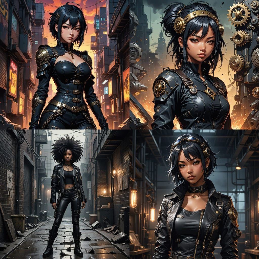 Ethereal Blasian College Girl in Gothic Diesel Punk Chic