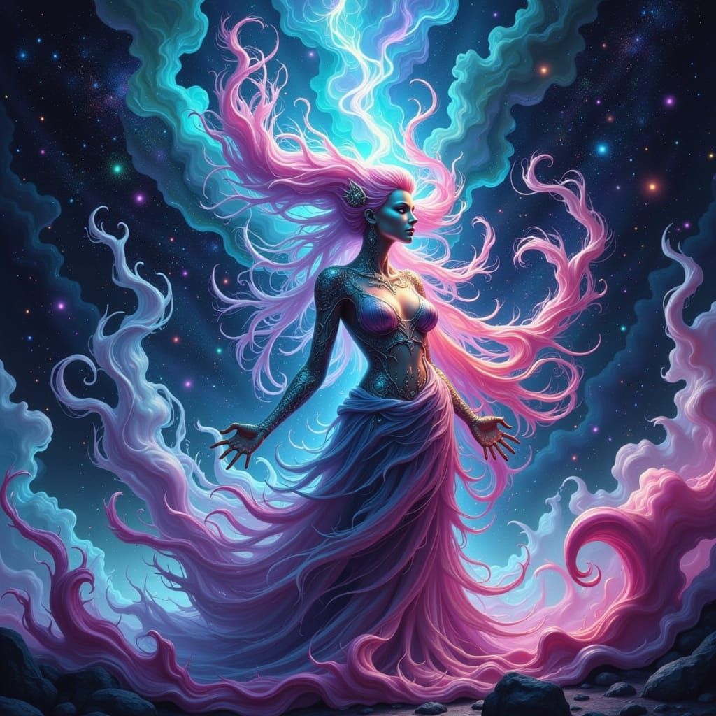 Ethereal Void Elemental in Dark Glitch Art Style