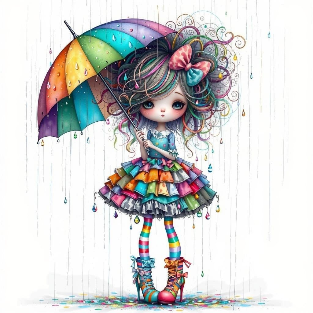 Dreamy Cartoon Girl in Whimsical Wonderland