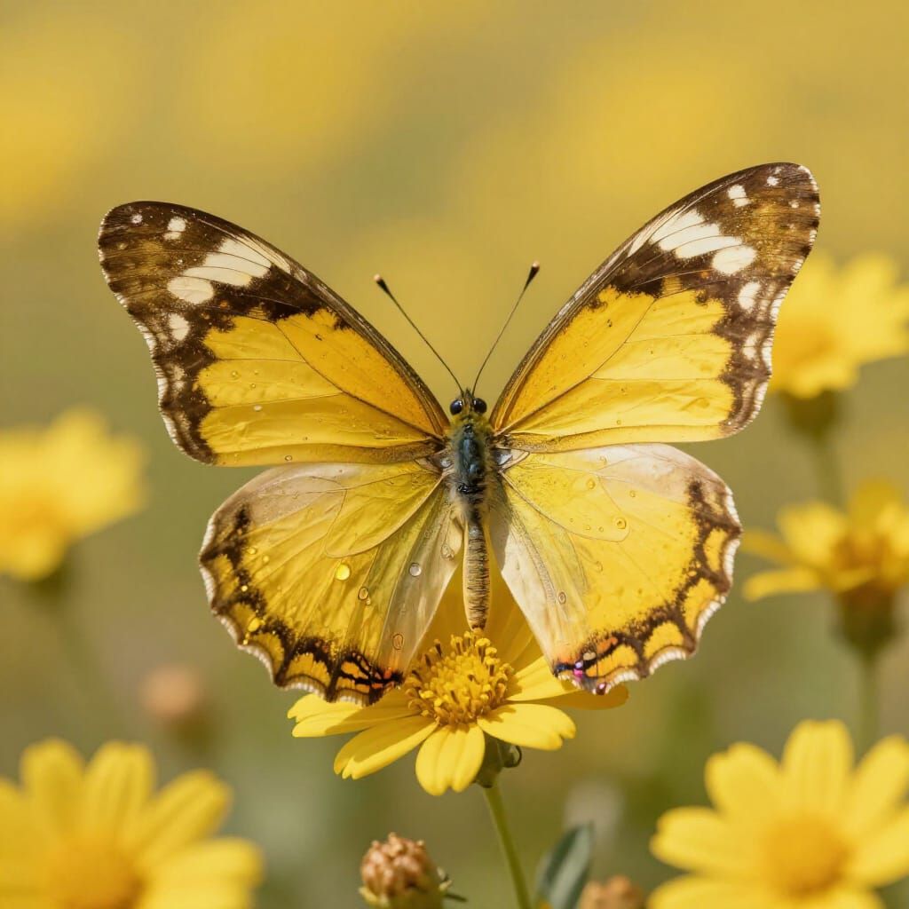 Lemon Yellow Butterfly on Yellow Flowers Minimalist Style