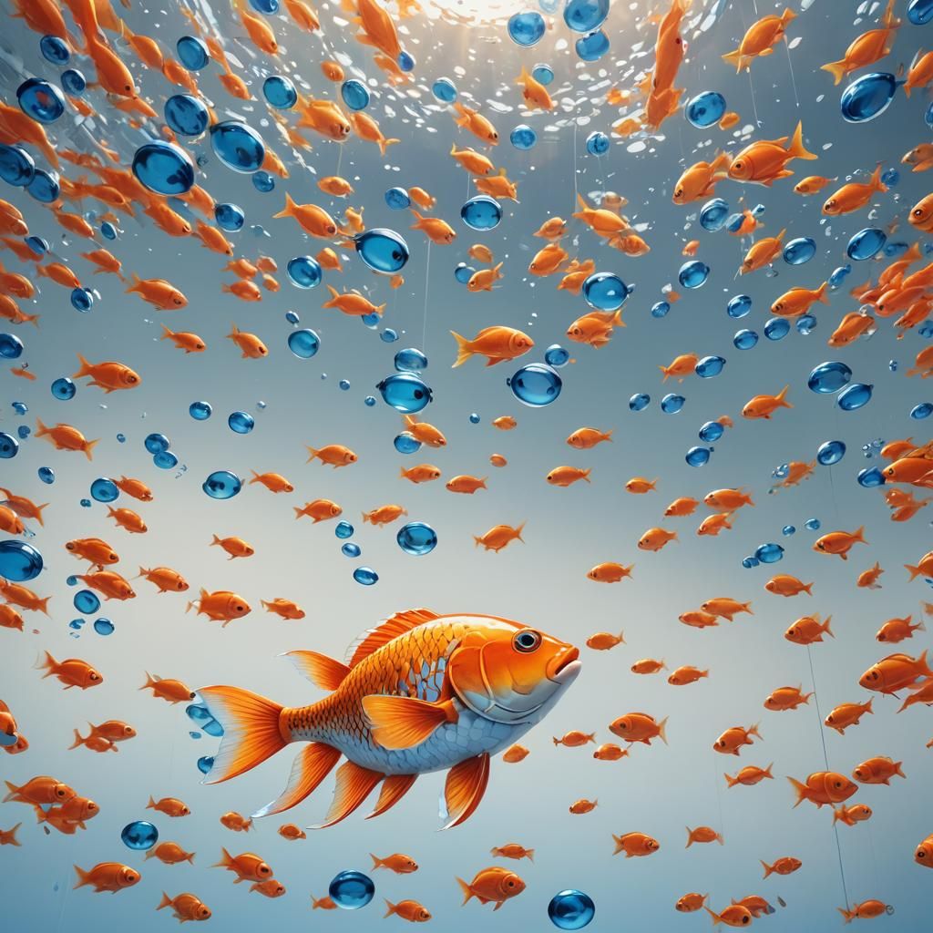 Orange Fish in White Room, Fantasy Concept Art