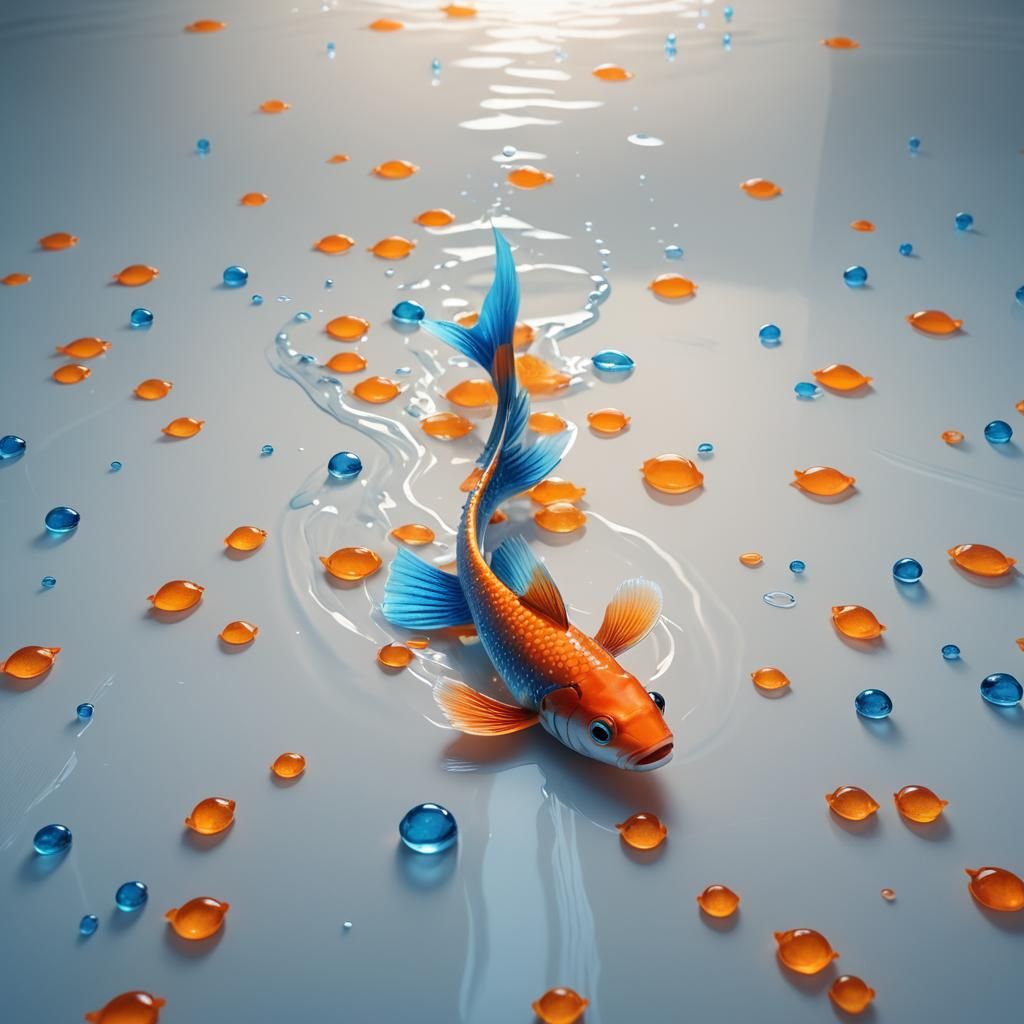 Orange Fish in Empty Room: Digital Concept Art