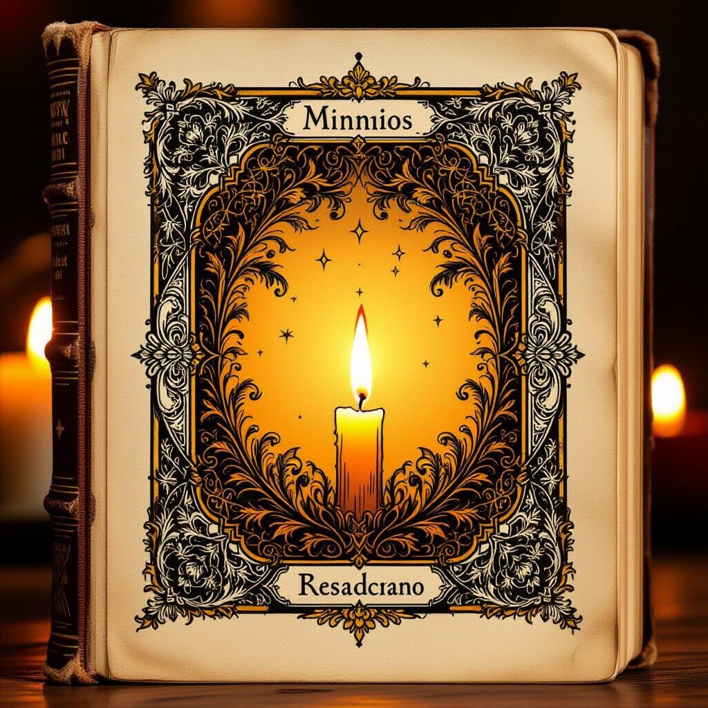 Candlelight Illuminates an Open Book