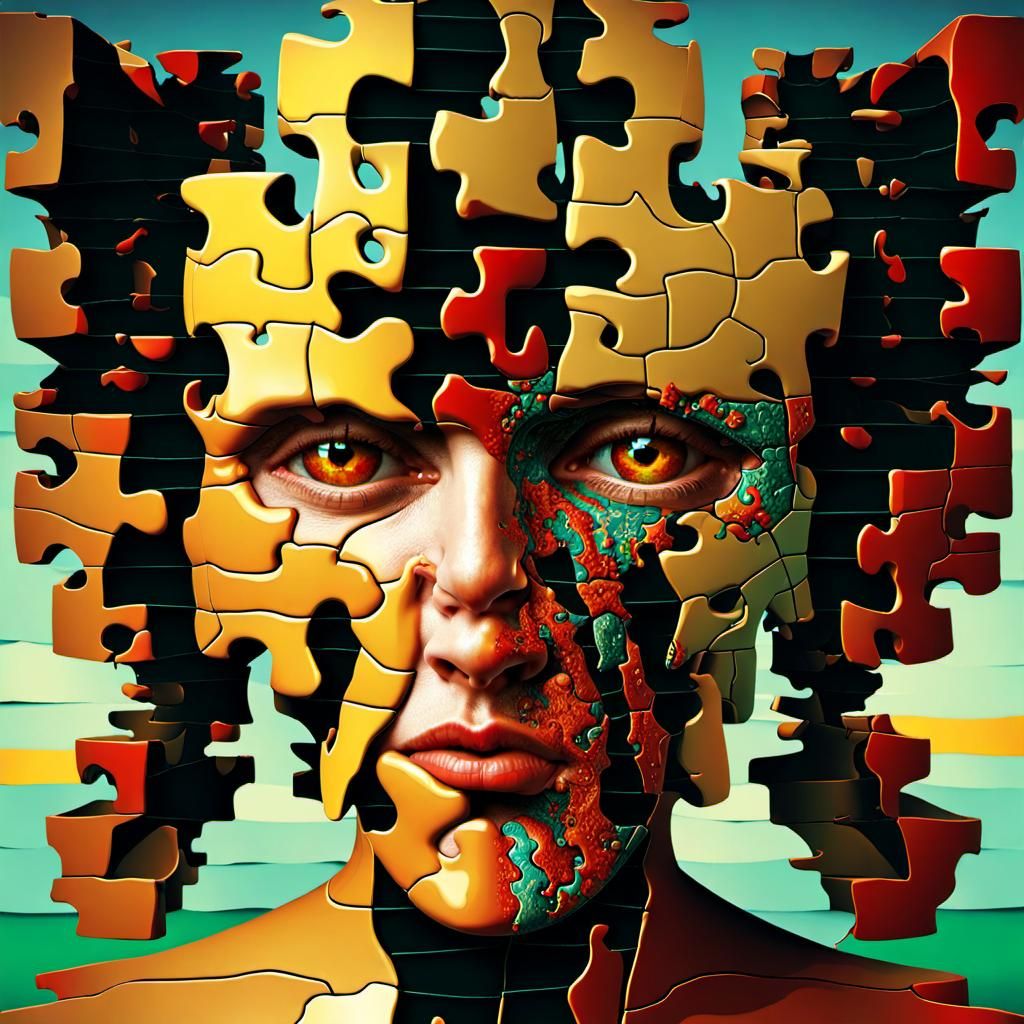 Distorted Fragmented Face in Digital Collage