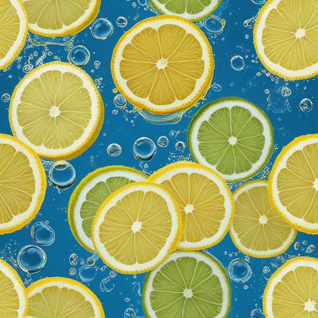 Vibrant Lemon Slices Floating in Water Digital Art