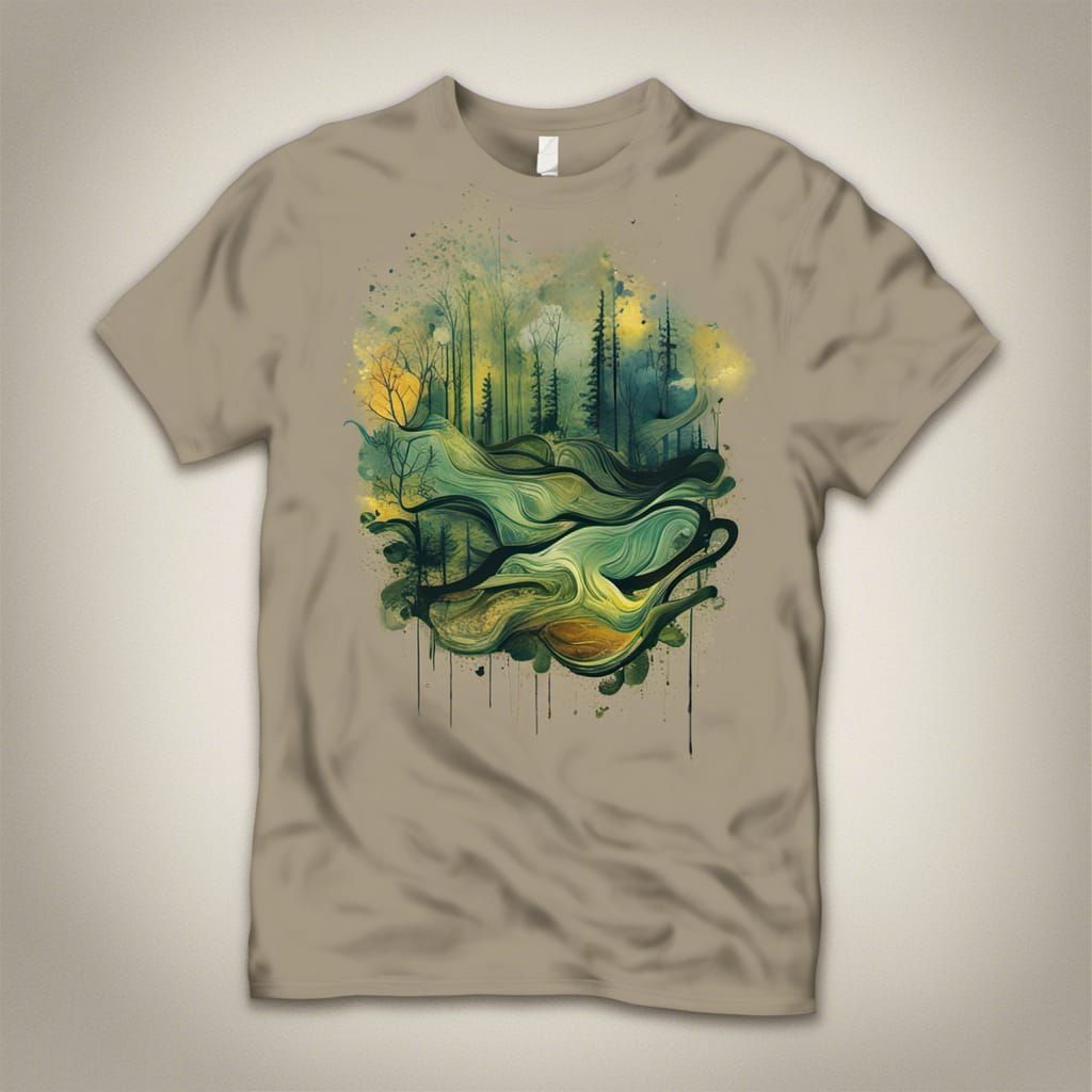 Nature-Themed T-Shirt Design with Abstract Art