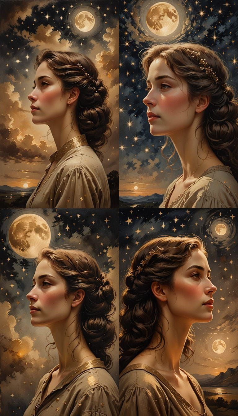 Romantic Night Sky Illustration in Sepia Tones