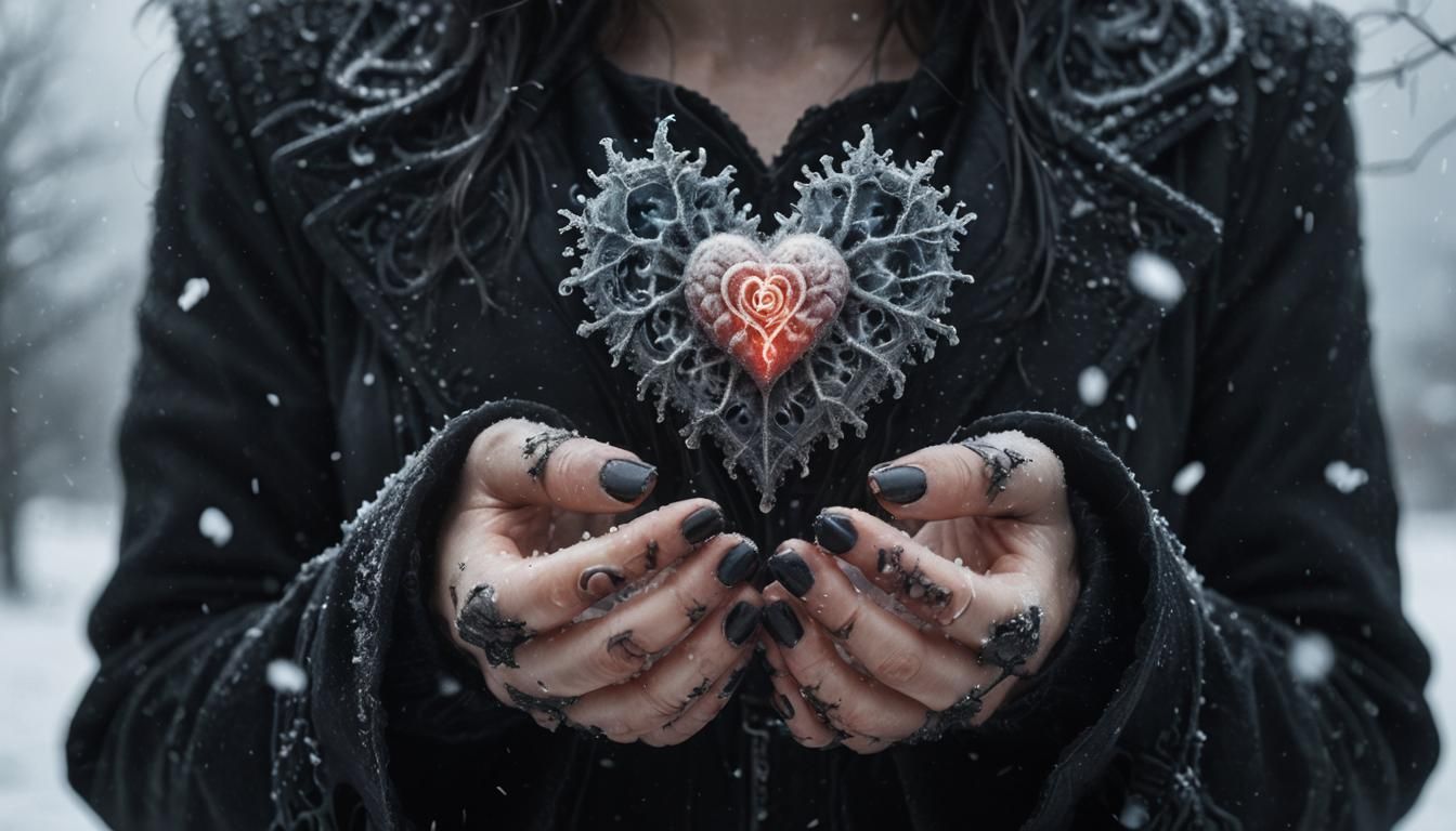 Veiled Heart in Snow: Hyper-Realistic Digital Art