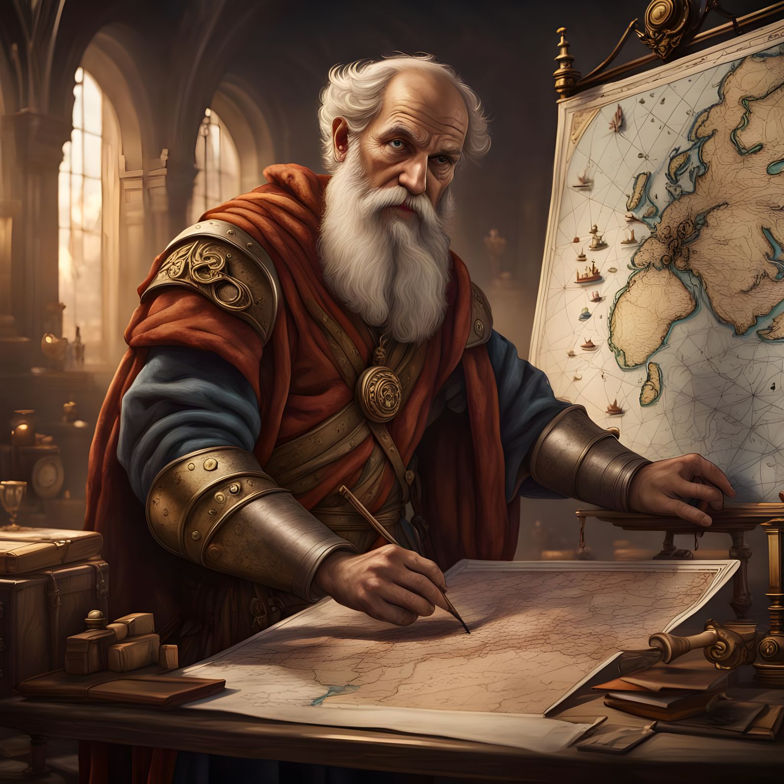 Archimedes Draws a Detailed Map: Fantasy Concept Art