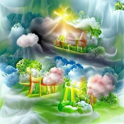 Magical Forest War Scene with Green House