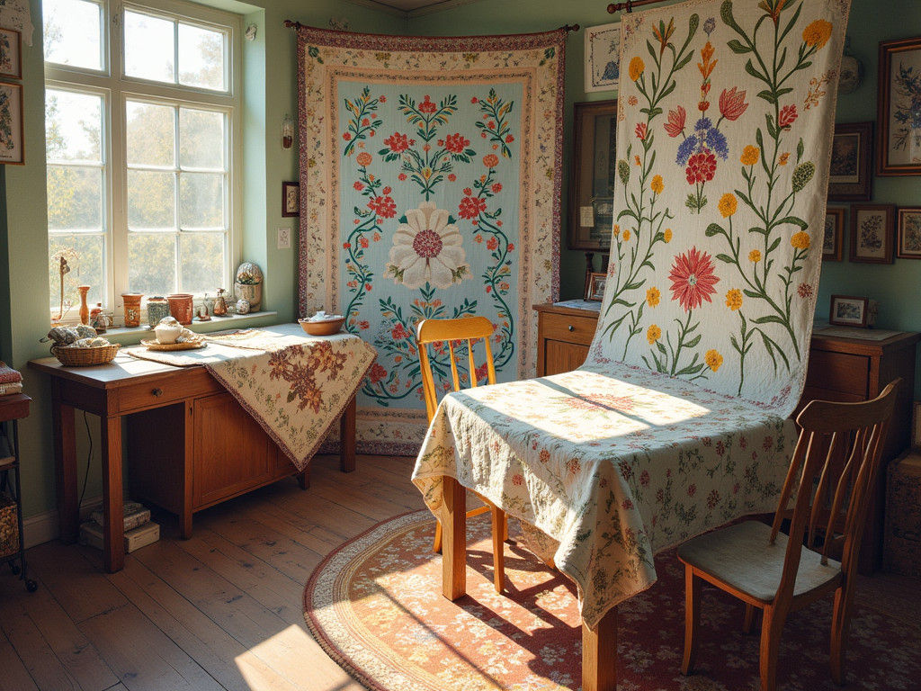 Cozy Sewing Room with Intricate Quilts
