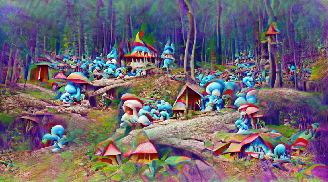 Smurf Village: Psychedelic Digital Art Photograph